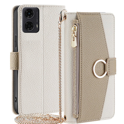 Motorola Moto G24 4G Crossbody Phone Case with Litchi Texture Leather, Adjustable Kickstand, Card Slots, Zipper Purse, Makeup Mirror, and TPU Protection