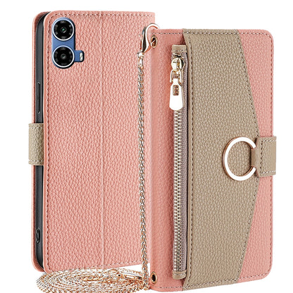 Motorola Moto G34 5G Crossbody Phone Case with Litchi Texture Leather, Adjustable Kickstand, Card Slots, Zipper Purse, Makeup Mirror, and TPU Protection