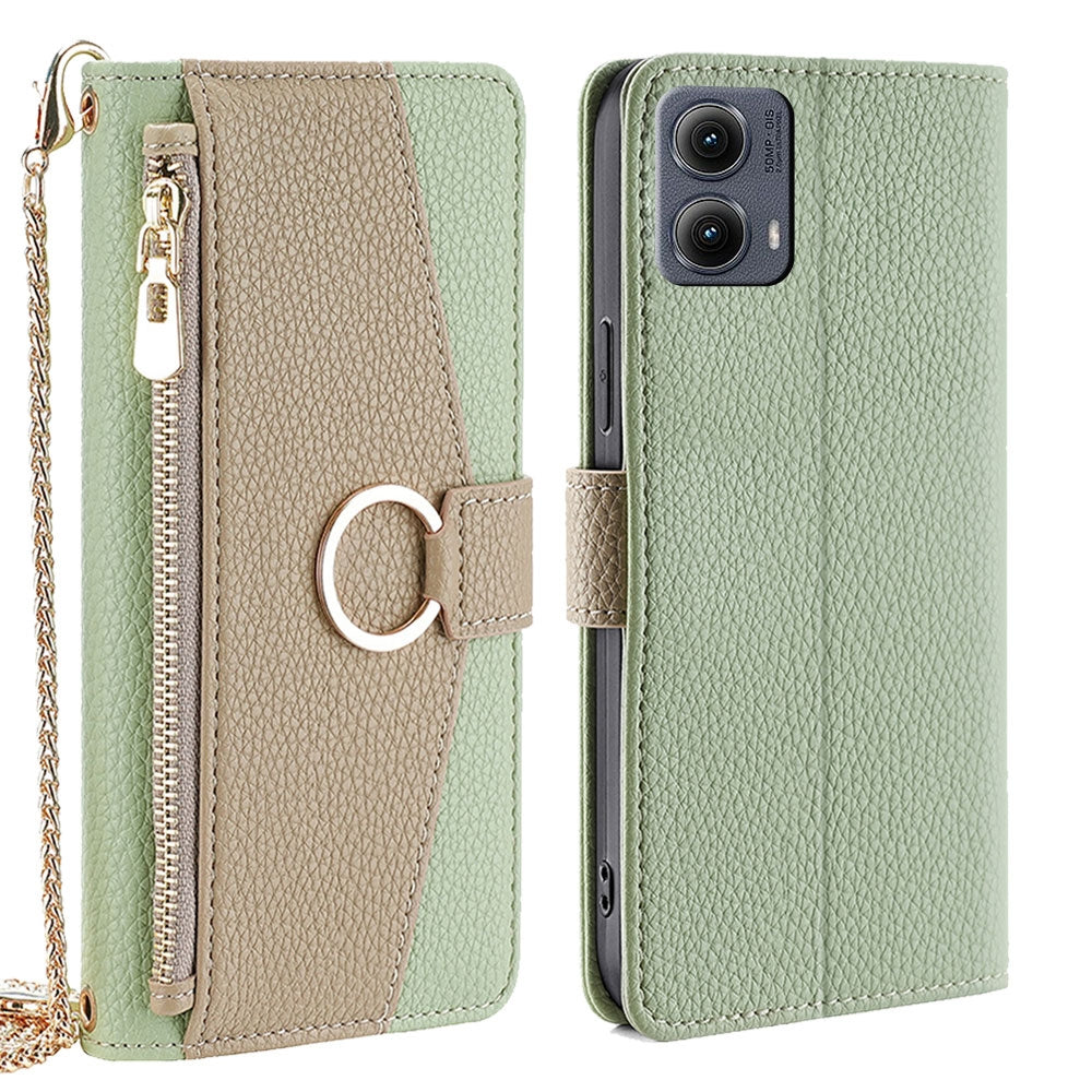 Motorola Edge 5G 2024 Crossbody Phone Case with Litchi Texture Leather, Adjustable Kickstand, Card Slots, Zipper Purse, Makeup Mirror, and TPU Protection