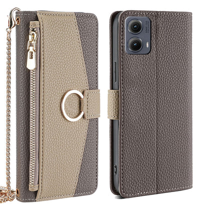 Motorola Edge 5G 2024 Crossbody Phone Case with Litchi Texture Leather, Adjustable Kickstand, Card Slots, Zipper Purse, Makeup Mirror, and TPU Protection