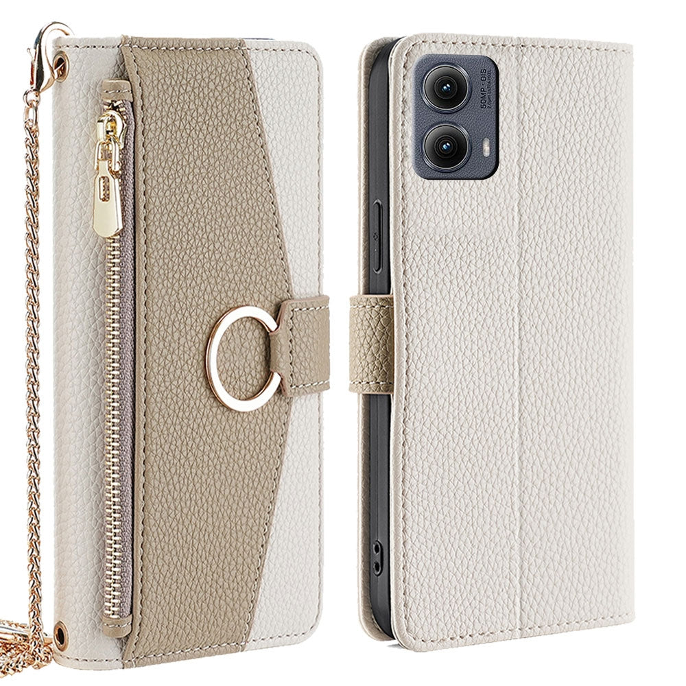 Motorola Edge 5G 2024 Crossbody Phone Case with Litchi Texture Leather, Adjustable Kickstand, Card Slots, Zipper Purse, Makeup Mirror, and TPU Protection