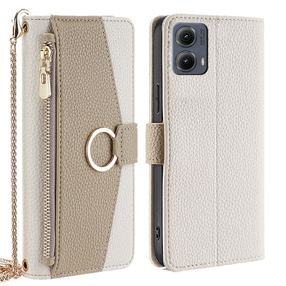 Motorola Edge 5G 2024 Crossbody Phone Case with Litchi Texture Leather, Adjustable Kickstand, Card Slots, Zipper Purse, Makeup Mirror, and TPU Protection