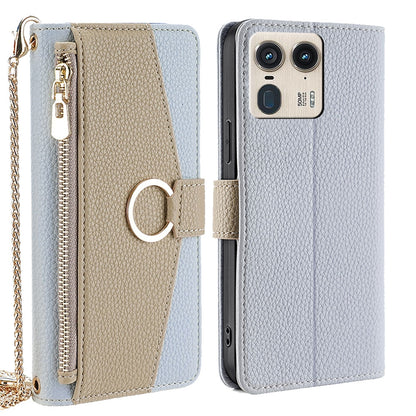 Motorola Edge 50 Ultra Crossbody Phone Case with Litchi Texture Leather, Adjustable Kickstand, Card Slots, Zipper Purse, Makeup Mirror, and TPU Protection