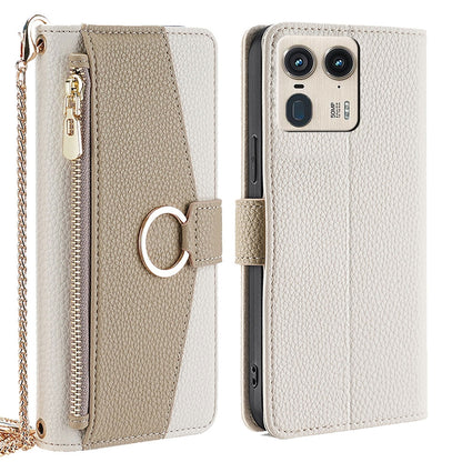 Motorola Edge 50 Ultra Crossbody Phone Case with Litchi Texture Leather, Adjustable Kickstand, Card Slots, Zipper Purse, Makeup Mirror, and TPU Protection