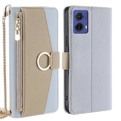 Motorola Moto G85 5G Crossbody Phone Case with Litchi Texture Leather, Adjustable Kickstand, Card Slots, Zipper Purse, Makeup Mirror, and TPU Protection