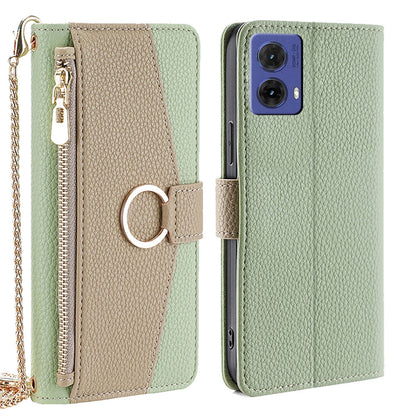 Motorola Moto G85 5G Crossbody Phone Case with Litchi Texture Leather, Adjustable Kickstand, Card Slots, Zipper Purse, Makeup Mirror, and TPU Protection