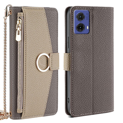 Motorola Moto G85 5G Crossbody Phone Case with Litchi Texture Leather, Adjustable Kickstand, Card Slots, Zipper Purse, Makeup Mirror, and TPU Protection