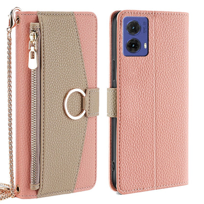 Motorola Moto G85 5G Crossbody Phone Case with Litchi Texture Leather, Adjustable Kickstand, Card Slots, Zipper Purse, Makeup Mirror, and TPU Protection