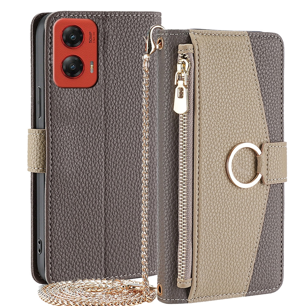 Motorola Moto G Stylus 5G 2024 Crossbody Phone Case with Litchi Texture Leather, Adjustable Kickstand, Card Slots, Zipper Purse, Makeup Mirror, and TPU Protection