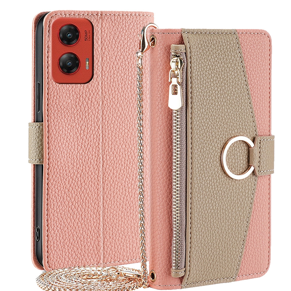 Motorola Moto G Stylus 5G 2024 Crossbody Phone Case with Litchi Texture Leather, Adjustable Kickstand, Card Slots, Zipper Purse, Makeup Mirror, and TPU Protection