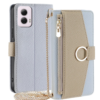 Motorola Moto G Power 5G 2024 Crossbody Phone Case with Litchi Texture Leather, Adjustable Kickstand, Card Slots, Zipper Purse, Makeup Mirror, and TPU Protection
