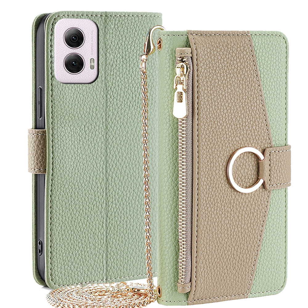 Motorola Moto G Power 5G 2024 Crossbody Phone Case with Litchi Texture Leather, Adjustable Kickstand, Card Slots, Zipper Purse, Makeup Mirror, and TPU Protection