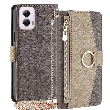 Motorola Moto G Power 5G 2024 Crossbody Phone Case with Litchi Texture Leather, Adjustable Kickstand, Card Slots, Zipper Purse, Makeup Mirror, and TPU Protection