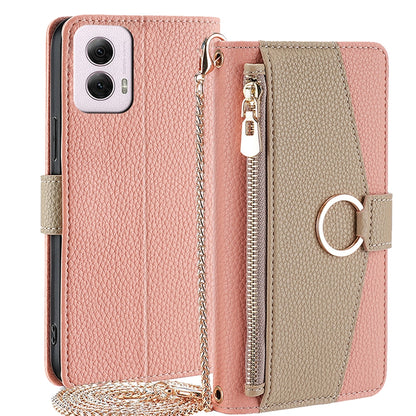 Motorola Moto G Power 5G 2024 Crossbody Phone Case with Litchi Texture Leather, Adjustable Kickstand, Card Slots, Zipper Purse, Makeup Mirror, and TPU Protection