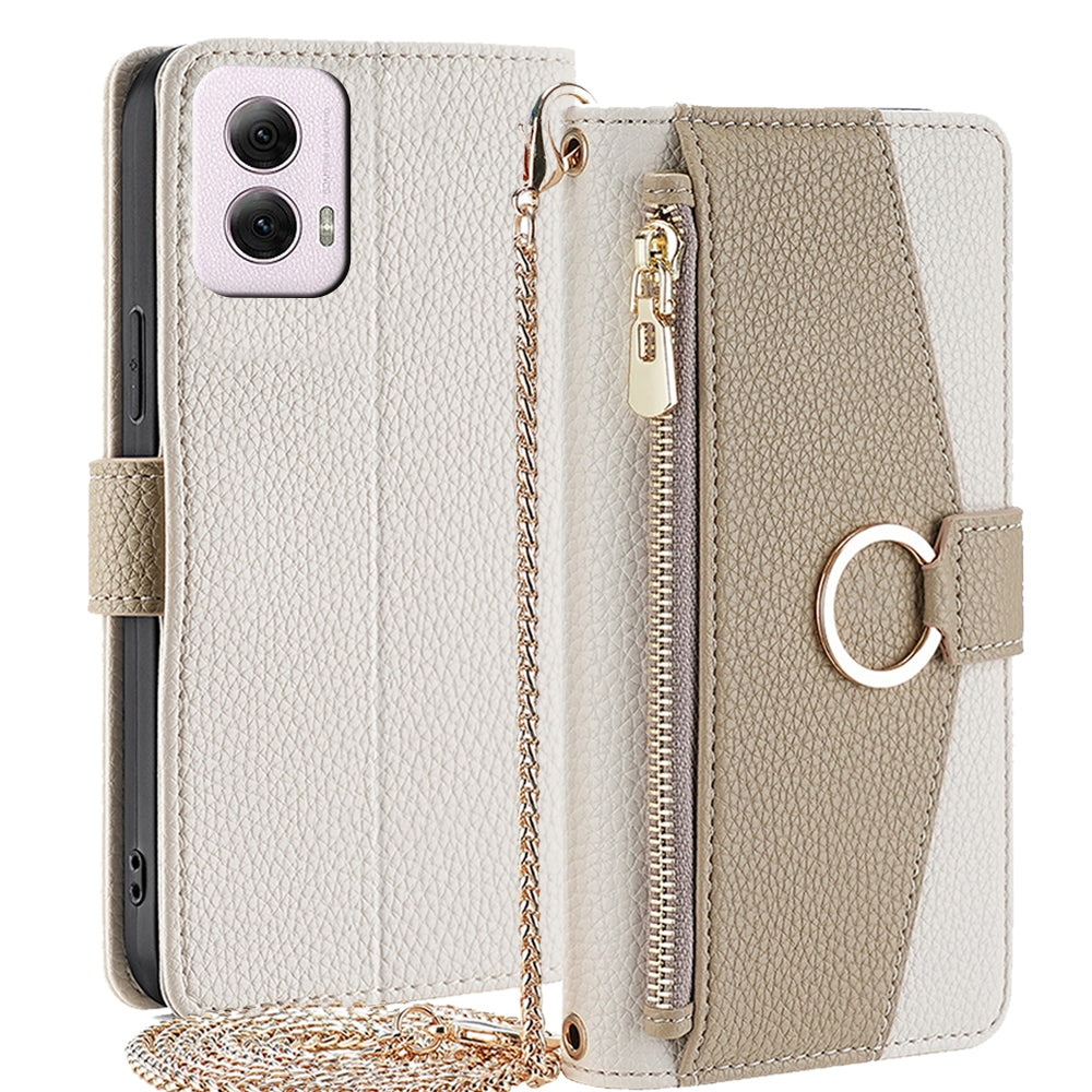 Motorola Moto G Power 5G 2024 Crossbody Phone Case with Litchi Texture Leather, Adjustable Kickstand, Card Slots, Zipper Purse, Makeup Mirror, and TPU Protection