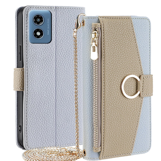 Motorola Moto G 5G 2024 Crossbody Phone Case with Litchi Texture Leather, Adjustable Kickstand, Card Slots, Zipper Purse, Makeup Mirror, and TPU Protection