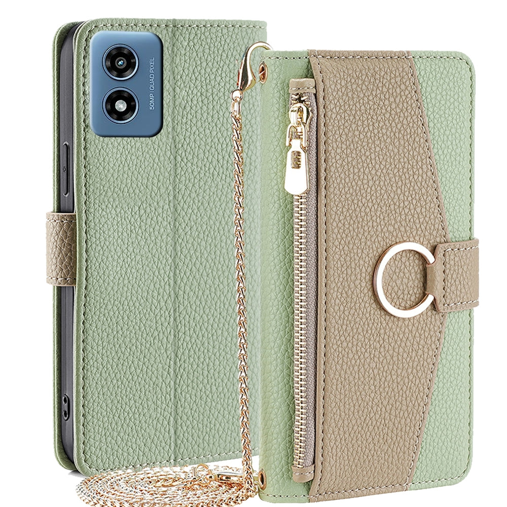 Motorola Moto G 5G 2024 Crossbody Phone Case with Litchi Texture Leather, Adjustable Kickstand, Card Slots, Zipper Purse, Makeup Mirror, and TPU Protection