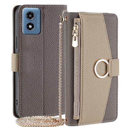 Motorola Moto G 5G 2024 Crossbody Phone Case with Litchi Texture Leather, Adjustable Kickstand, Card Slots, Zipper Purse, Makeup Mirror, and TPU Protection