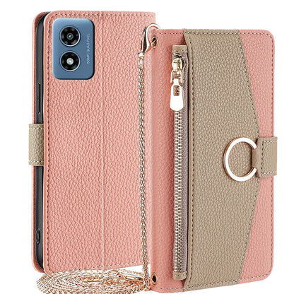 Motorola Moto G 5G 2024 Crossbody Phone Case with Litchi Texture Leather, Adjustable Kickstand, Card Slots, Zipper Purse, Makeup Mirror, and TPU Protection