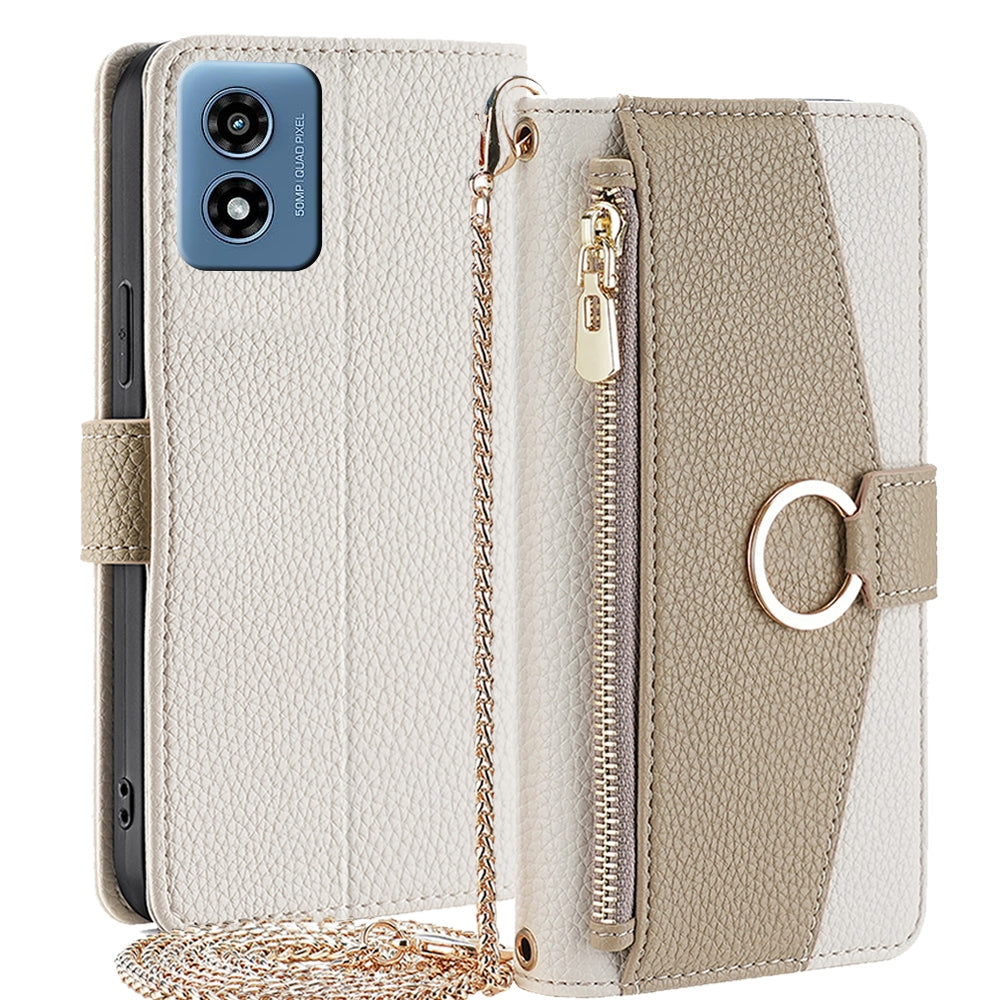 Motorola Moto G 5G 2024 Crossbody Phone Case with Litchi Texture Leather, Adjustable Kickstand, Card Slots, Zipper Purse, Makeup Mirror, and TPU Protection