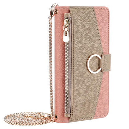 Motorola Moto G05 Crossbody Phone Case with Litchi Texture Leather, Adjustable Kickstand, Card Slots, Zipper Purse, Makeup Mirror, and TPU Protection