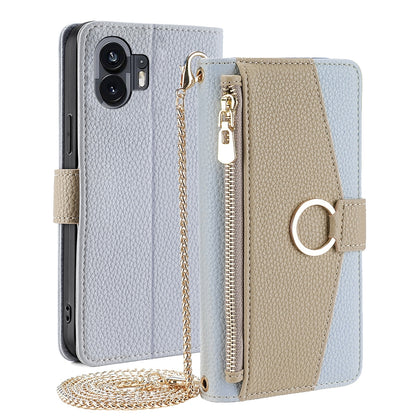 Nothing Phone 2 Crossbody Phone Case with Litchi Texture Leather, Adjustable Kickstand, Card Slots, Zipper Purse, Makeup Mirror, and TPU Protection