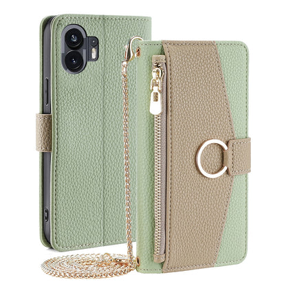 Nothing Phone 2 Crossbody Phone Case with Litchi Texture Leather, Adjustable Kickstand, Card Slots, Zipper Purse, Makeup Mirror, and TPU Protection