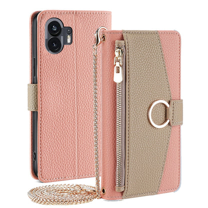Nothing Phone 2 Crossbody Phone Case with Litchi Texture Leather, Adjustable Kickstand, Card Slots, Zipper Purse, Makeup Mirror, and TPU Protection