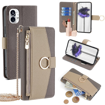 Nothing Phone 1 Crossbody Phone Case with Litchi Texture Leather, Adjustable Kickstand, Card Slots, Zipper Purse, Makeup Mirror, and TPU Protection