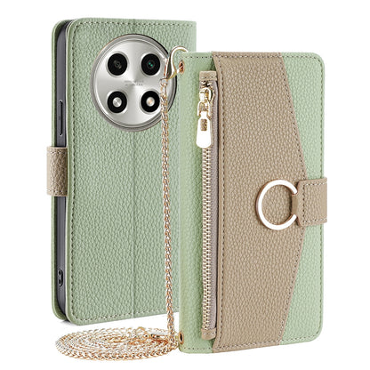 OPPO A2 Pro 5G Crossbody Phone Case with Litchi Texture Leather, Adjustable Kickstand, Card Slots, Zipper Purse, Makeup Mirror, and TPU Protection