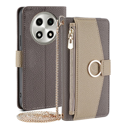 OPPO A2 Pro 5G Crossbody Phone Case with Litchi Texture Leather, Adjustable Kickstand, Card Slots, Zipper Purse, Makeup Mirror, and TPU Protection