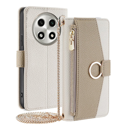 OPPO A2 Pro 5G Crossbody Phone Case with Litchi Texture Leather, Adjustable Kickstand, Card Slots, Zipper Purse, Makeup Mirror, and TPU Protection