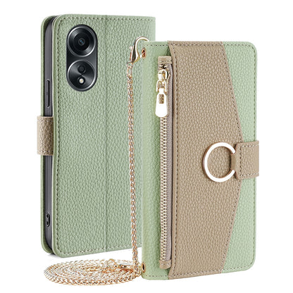 OPPO A58 4G Crossbody Phone Case with Litchi Texture Leather, Adjustable Kickstand, Card Slots, Zipper Purse, Makeup Mirror, and TPU Protection