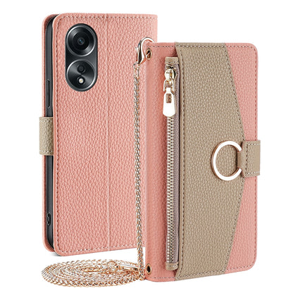 OPPO A58 4G Crossbody Phone Case with Litchi Texture Leather, Adjustable Kickstand, Card Slots, Zipper Purse, Makeup Mirror, and TPU Protection