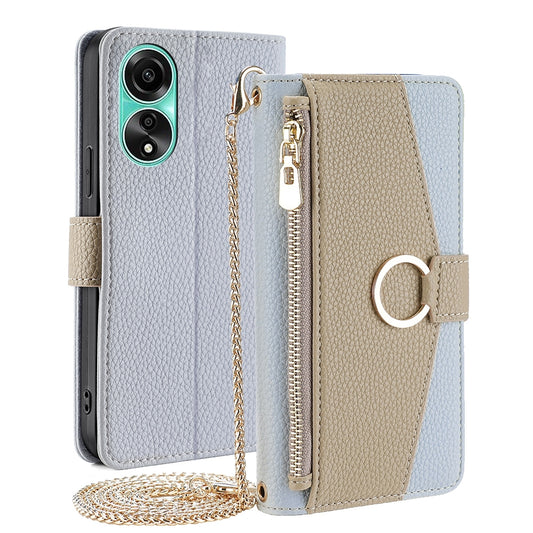 OPPO A78 4G Crossbody Phone Case with Litchi Texture Leather, Adjustable Kickstand, Card Slots, Zipper Purse, Makeup Mirror, and TPU Protection