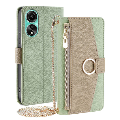 OPPO A78 4G Crossbody Phone Case with Litchi Texture Leather, Adjustable Kickstand, Card Slots, Zipper Purse, Makeup Mirror, and TPU Protection