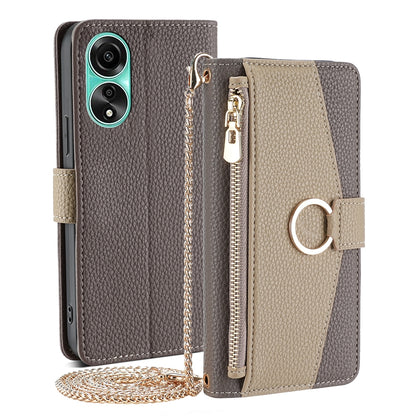 OPPO A78 4G Crossbody Phone Case with Litchi Texture Leather, Adjustable Kickstand, Card Slots, Zipper Purse, Makeup Mirror, and TPU Protection