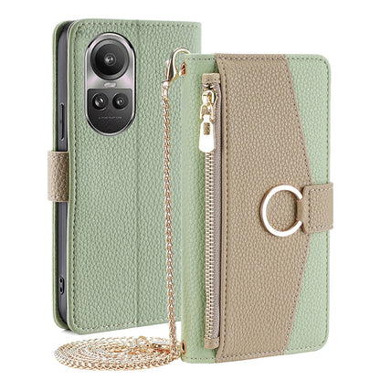 OPPO Reno10 Pro 5G Global Crossbody Phone Case with Litchi Texture Leather, Adjustable Kickstand, Card Slots, Zipper Purse, Makeup Mirror, and TPU Protection