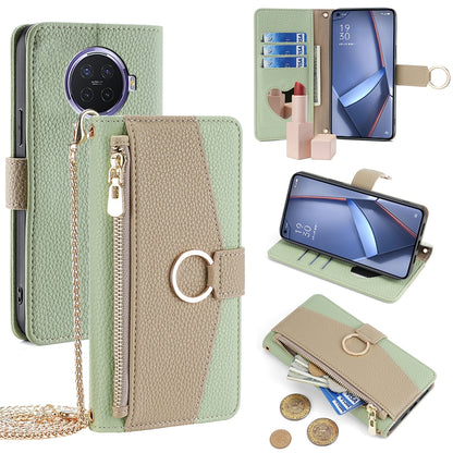 OPPO Ace2 Crossbody Phone Case with Litchi Texture Leather, Adjustable Kickstand, Card Slots, Zipper Purse, Makeup Mirror, and TPU Protection