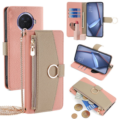 OPPO Ace2 Crossbody Phone Case with Litchi Texture Leather, Adjustable Kickstand, Card Slots, Zipper Purse, Makeup Mirror, and TPU Protection