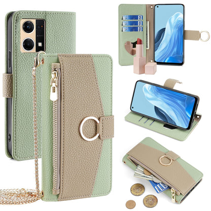 OPPO F21 Pro 4G Crossbody Phone Case with Litchi Texture Leather, Adjustable Kickstand, Card Slots, Zipper Purse, Makeup Mirror, and TPU Protection