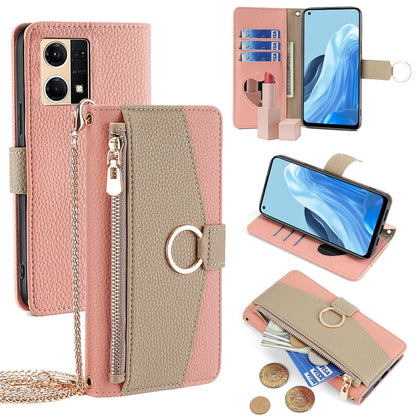 OPPO F21 Pro 4G Crossbody Phone Case with Litchi Texture Leather, Adjustable Kickstand, Card Slots, Zipper Purse, Makeup Mirror, and TPU Protection