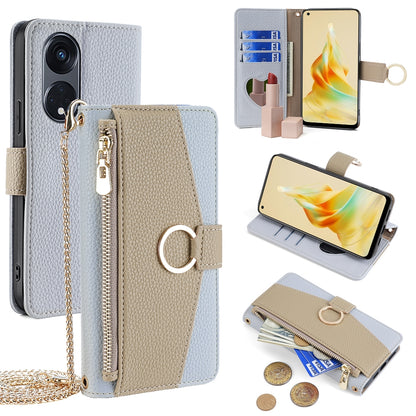OPPO A1 Pro 5G Crossbody Phone Case with Litchi Texture Leather, Adjustable Kickstand, Card Slots, Zipper Purse, Makeup Mirror, and TPU Protection