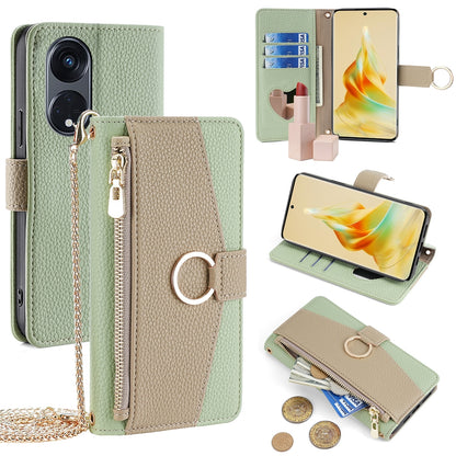 OPPO A1 Pro 5G Crossbody Phone Case with Litchi Texture Leather, Adjustable Kickstand, Card Slots, Zipper Purse, Makeup Mirror, and TPU Protection