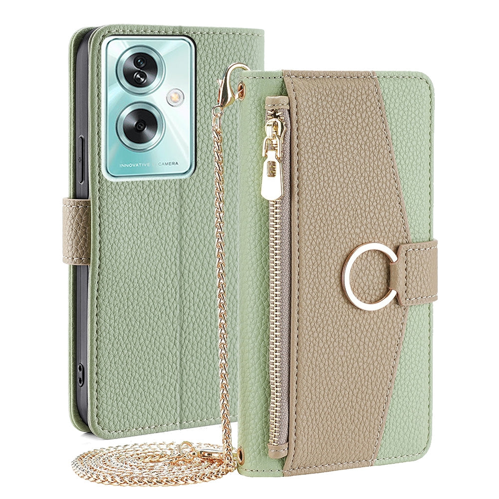 OPPO A79 5G Crossbody Phone Case with Litchi Texture Leather, Adjustable Kickstand, Card Slots, Zipper Purse, Makeup Mirror, and TPU Protection