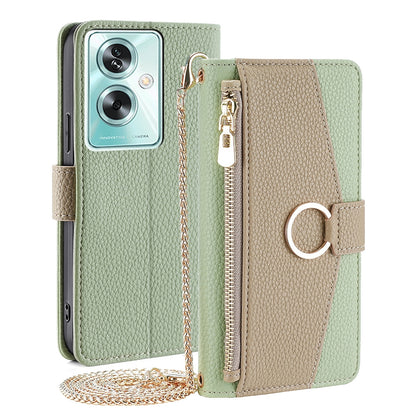 OPPO A79 5G Crossbody Phone Case with Litchi Texture Leather, Adjustable Kickstand, Card Slots, Zipper Purse, Makeup Mirror, and TPU Protection