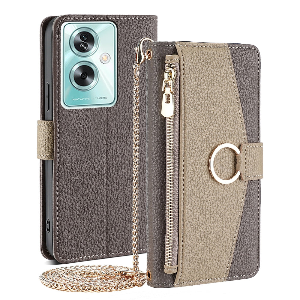 OPPO A79 5G Crossbody Phone Case with Litchi Texture Leather, Adjustable Kickstand, Card Slots, Zipper Purse, Makeup Mirror, and TPU Protection