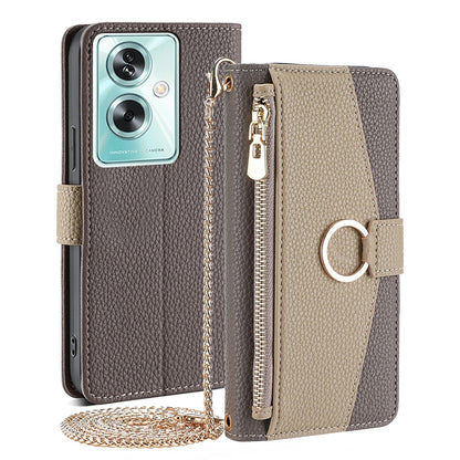 OPPO A79 5G Crossbody Phone Case with Litchi Texture Leather, Adjustable Kickstand, Card Slots, Zipper Purse, Makeup Mirror, and TPU Protection