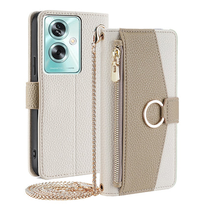 OPPO A79 5G Crossbody Phone Case with Litchi Texture Leather, Adjustable Kickstand, Card Slots, Zipper Purse, Makeup Mirror, and TPU Protection