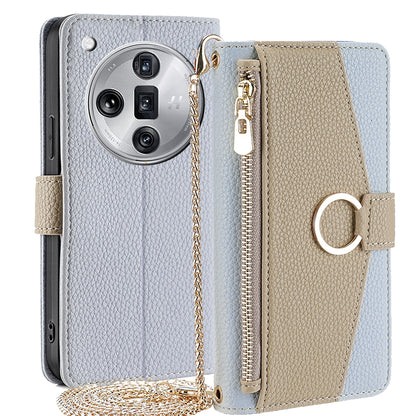 OPPO Find X7 Ultra 5G Crossbody Phone Case with Litchi Texture Leather, Adjustable Kickstand, Card Slots, Zipper Purse, Makeup Mirror, and TPU Protection